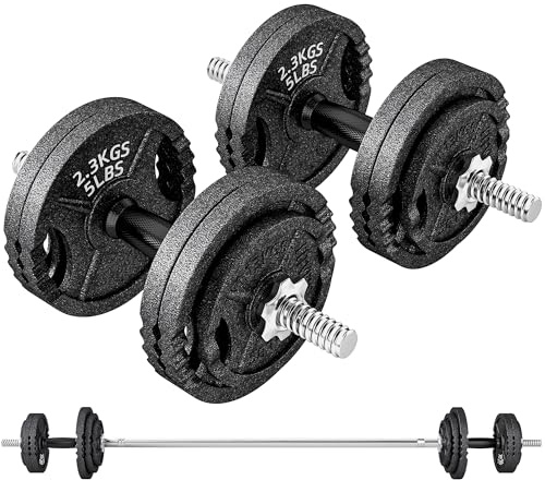 SPORTNOW Set Pesi Palestra 2 in 1 Regolabili da 42kg in Acciaio, Set Manubri Regolabili con Impugnatura Antiscivolo, come 2 Manubri, Bilanciere Palestra, per Allenamento Fitness in Casa, Nero