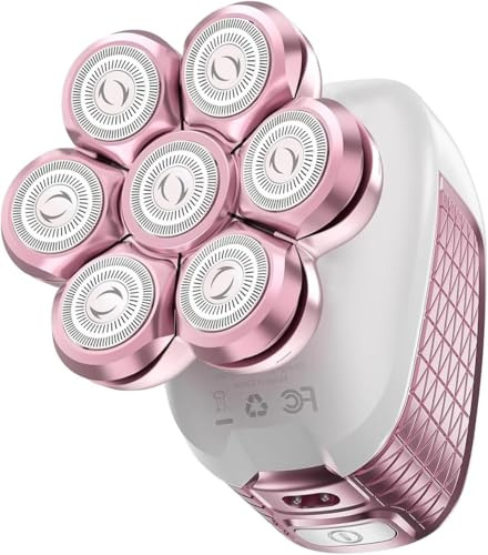 Wyklaus Electric Razors for Women Legs: 5-in-1 Electric Shaver with 7D Head - IPX6 Waterproof Wet Dry Hair Remover with LED Display & Travel Lock for Face Bikini (White Pink)