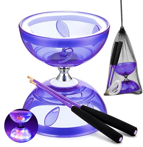 ZMCVOE Diabolo Roulement à Billes, Diabolo Lumineux, Kit Lumineux Diabolo avec Corde de 10 M, Ensemble de Jonglage à Roulements à Billes pour Débutants et Professionnels (Violet)