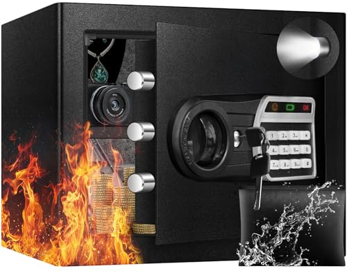 ToruKeep 35L Security Safe Box, Home Safe with Fireproof Waterproof Bag, Anti-Theft Safety Box with Digital Keypad, Spare Keys, LED Light, Smart Alert System, Removable Shelf, 30D x 35W x 30H CM