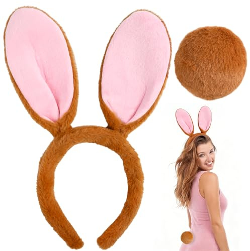 Diadema de Orejas de Conejo de Pascua, Diadema con Orejas de Conejo de Felpa, Headband de Oreja de Conejo Cola de Felpa, Accesorios de Disfraz de Conejito para Pascua, Carnaval, Cumpleaños, Cosplay