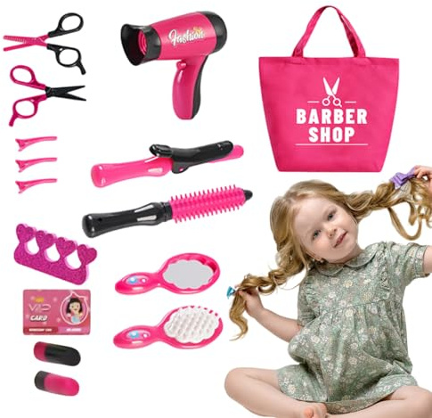 Set di acconciatura per bambini: Kit giocattolo con asciugacapelli e strumenti di bellezza, gioco educativo per ragazze, kit giocattolo con specchio e per piccoli bambini