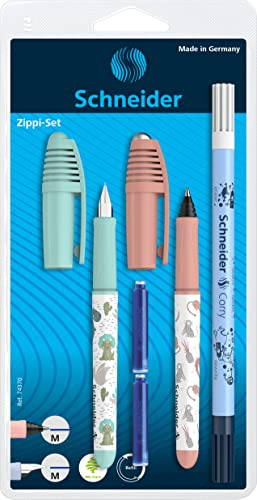 Schneider 74370 Set d'écriture avec 1 stylo à plume + 1 roller + 1 effaceur d'encre double pointe - Motif Aléatoire
