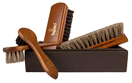 biped Set 4 spazzole per scarpe Classic in legno di faggio – 2 per applicare la crema + 2 per lucidare in crine di cavallo – kit completo per la cura delle scarpe in cofanetto z2487