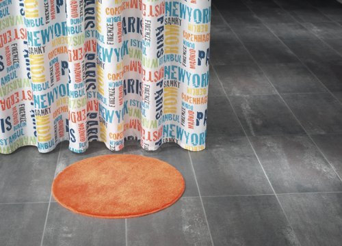 Duschvorhang Textil ~ Motiv: Schrift ~ Farbe: rot orange blau schwarz gelb grün / bunt ~ Maße: 180 x 200 cm ~ 100 % Polyester ~ mit 12 Ösen ~ ohne Duschringe