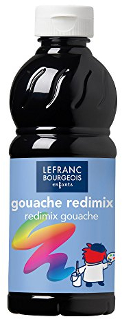 Lefranc Bourgeois 188017 flüssige Tempera Redimix Farbe, leuchtende Gouachefarbe auf Wasserbasis, hohe Deckkraft, hervorragenden Maleigenschaften, gebrauchsfertig, 500ml Flasche - Schwarz