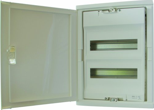 Coffret encastré 2 rangées 24+4 modules - avec porte isolante galbée blanche