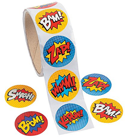 Fun Express Superhero Roll Stickers (100 Stickers) Stationery, Party Favors, Decorations, Arts & Crafts Supplies