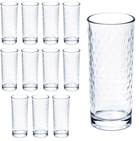 GRÄWE Trinkgläser Set, 12er Set, Wassergläser 300 ml, Longdrinkgläser, spülmaschinengeeignet, Saftgläser, Trinkgläser gemustert, Gläser für Cocktails