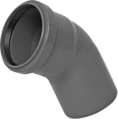 MegaHaustechnik HT Bogen Winkel 45 Grad DN125 für Rohr Außendurchmesser 125mm mit Muffe und Gummi-Dichtung auf Steck-Ende außen Ø 125mm, Abwasser Abfluss Leitung Kunststoff grau Kanalrohr HTB