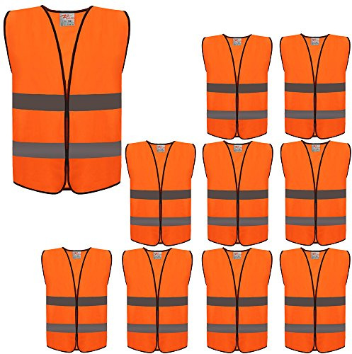 zojo High Visibility Kids Safety Vests Size M-Fits Ages 8-10 Years Height: 120CM-140CM(3 11.2'-4 7') Boys & Girls (10 Pack, Kids-M-Neon Orange)