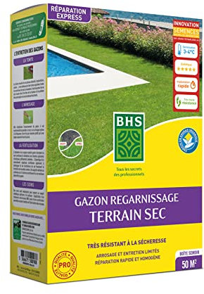 BHS Gazon Regarnissage - Terrain Sec - Résistant à la sécheresse - Gazon Plus résistant et Mieux protégé - Rapide et Durable GRTS1