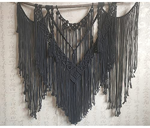 WABMJGW Arazzo da parete in macramè, grande arazzo boho chic, realizzato a mano, corda di cotone naturale, elegante nappa, decorazione per la casa (100 x 100 cm, nero)