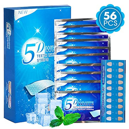 5D Schloss Bleaching Zähne, 56 Snow Teeth Whitening Strips mit Einzigartiger Haftung,Zahnbleaching Stripes mit Aufhellungsfaktor hinzugefügt