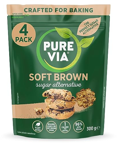 Pure Via Baker’s Secret Soft Brown Sugar Alternative - Keto and Vegan Friendly Sweetener for Baking - 300G (Pack of 4)