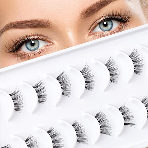 EMEDA 10 Paia Mezze Ciglia Finte Naturali Volume Banda Trasparente Ciglia ad Angolo Cat Eye 3D Naturali Mezze Ciglia Fatto A Mano Wispy Strip Corner Lashes Ciglia Meta occhio fine (Half Lashes)
