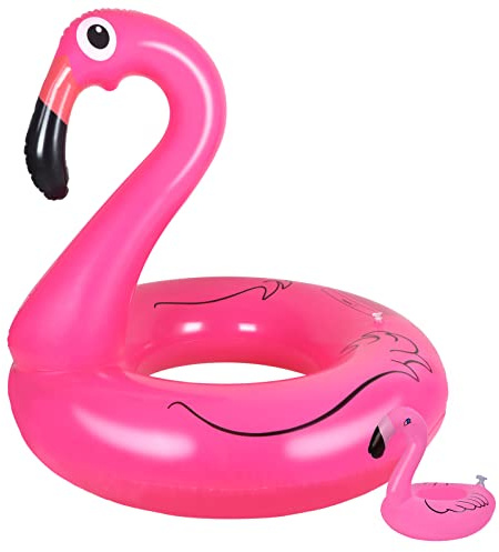 Flotador Flamenco Gigante para Adultos Ninonly Flamenco Hinchable Piscina con Portavasos, Flotador Rosa Piscina Gigante Robusto de PVC para Playa y Fiestas 14+