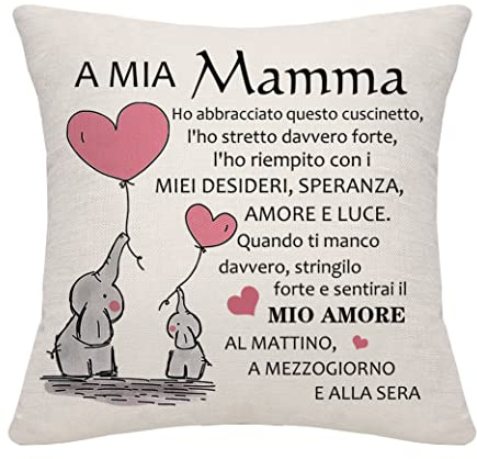 Bommex Cuscino Copertura per Mamma - Regalo da Figlia Figlio per Compleanno, Natale, Festa della Madre (A MIA MAMMA)