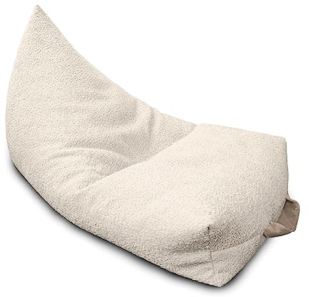 rucomfy Adult Humbug Beanbag Lounger - Snug Boucle Chair - Oat | Luxury Pre-Filled Bean Bag Lounging Seat - Large Bedroom Soft Furniture - Durable Machine Washable Fabric - 120x80x70cm