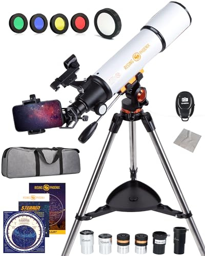 RP® Teleskop 625x Zoom Incl 6 Linser och Filterset Stargazor Deluxe Set Vit - Fjärrkontroll, Planisfär, Lärobok och Smartphone Adapter