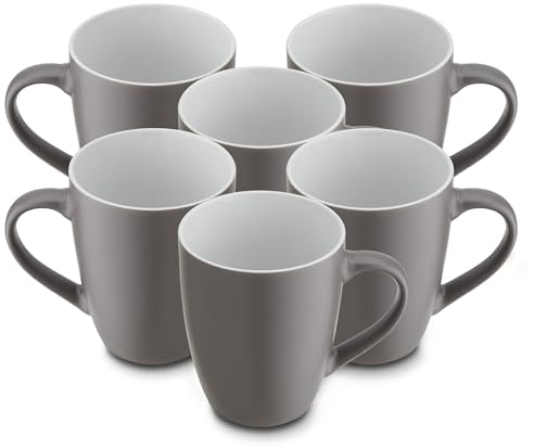 for friends 6 Stück Kaffeebecher 300ml aus hochwertigem Steinzeug, Kaffeetasse in grau, Kaffeebecher mit Henkel, Spülmaschinen- & Mikrowellengeeignet
