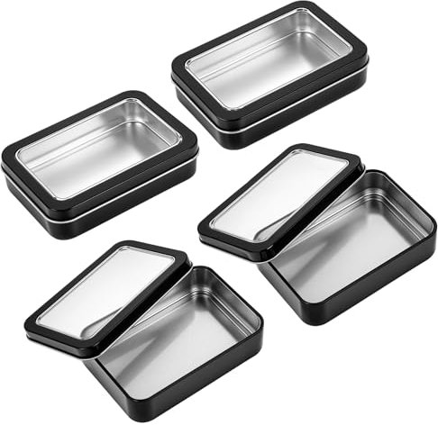 Aufbewahrungsbox mit Deckel Klein, 4 Stück Blechdose mit Deckel Schwarz Organizer Blechdose Tragbare Aufbewahrungsbox mit Abnehmbarer Transparenter Fensterabdeckung für Gewürze Kosmetika Üßigkeiten