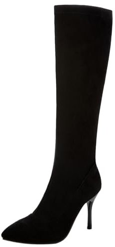 Asterisco Bottes Hautes Femme Aiguille Talons Hauts Boot Pointu Zip Bottes Extensibles, T30417Mm Noir/38Cm Taille 38 EU/39Cn