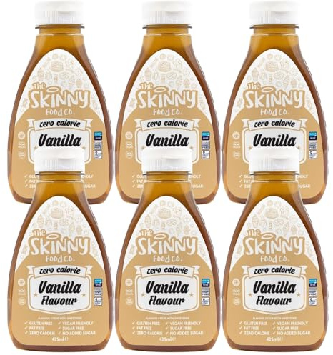 The Skinny Food Co Barista Zero Calorie Vanilla Syrup 425ml Pack of 6 Vegan Sugar FREE Dessert Cereal Porridge Topping Drink Sweetener with Welari Thank You Card | (6pack) (2550ml)