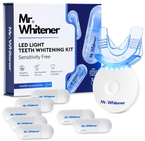 Mr.Whitener LED Teeth Whitening Kit, Dentists Recommended, Enamel Safe, Professional Pap Tooth Whitener for Sensitive Teeth, Professional 8 Refill Teeth Whitening Gel Pods 33.6ml, Remove Teeth Stains