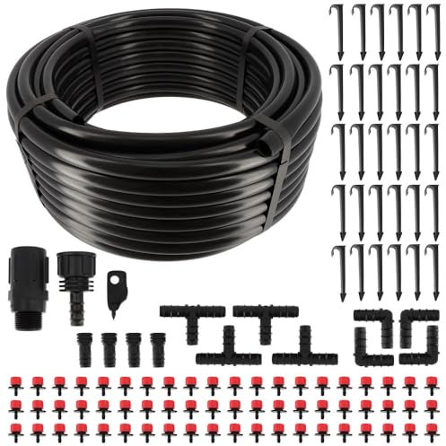 Oxeo Kit d'arrosage Goutte à Goutte - Tuyau 30m dia16mm - 60 goûteurs à débit Eau réglable - Système Irrigation Serre Plante Potager