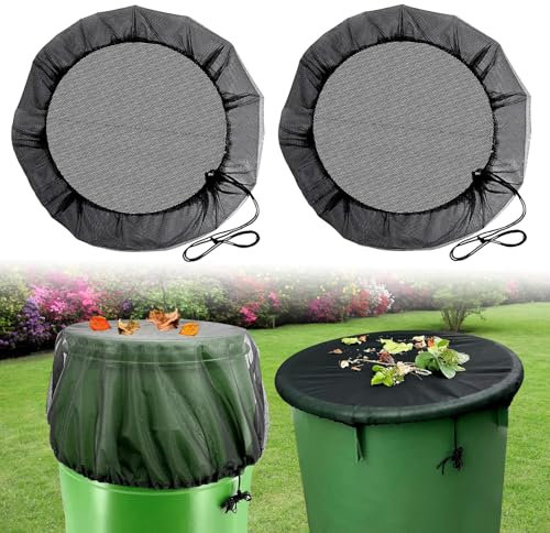 2 Pcs Filet pour Citerne de Pluie Housse pour Tonneau De Pluie Ronde avec Cordon de Serrage Premium Housse en Maille pour Tonneaux De Pluie Protection Contre Les Moustiques et Les Feuilles(95cm)