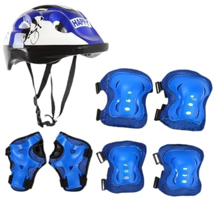 Aymzbd Casco para Bicicleta Infantil con Rodillera Muñequera Coderas Diseño Transpirable de PVC Adecuado para Niños Adolescentes Patinaje Ciclismo Escalada, Azul
