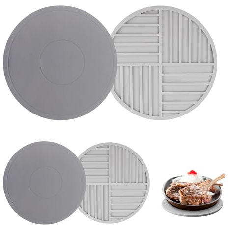 Silikon Pfannenschoner Topfuntersetzer Topflappen - 15 cm & 20 cm Multifunktional Runde Pfannenuntersetzer, rutschfeste Teller Untersetzer für Töpfe und Gläser, Spülmaschinenfest (4 Stück, Grau)