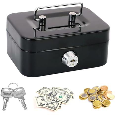 Spetsbst Geldkassette Abschließbar Klein Kasse mit Schlüssel und Schlitz, Spardose aus Stahl, Geldkassette Kinder (Schwarz)