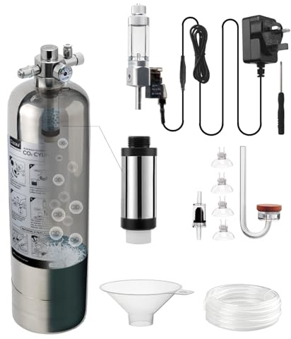 Clscea Aquarium CO2 System Generator, Stainless Steel Carbon Dioxide Reactor Kit with Regulator Solenoid Valve for Aquarium Plants (G600S)