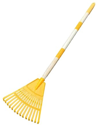 MotiveTech Râteau à Feuilles Outil de Jardinage Râteau de Cour Balai à Gazon avec Manche en Bois Ergonomique et 14 Dents Démontable Approprié pour Enfants et, Jaune