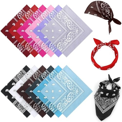 AWUMBUK Bandana 12-pack för Män och Kvinnor, Andningsbar Scarf med Western och Paisley Mönster, 55x55cm