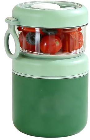 Kaiyzo Taza de cereales de acero inoxidable de 860 ml, recipiente de desayuno 2 en 1 con cuchara plegable, olla de yogur a prueba de fugas sin BPA para viajes de oficina, apto para lavavajillas, tarro