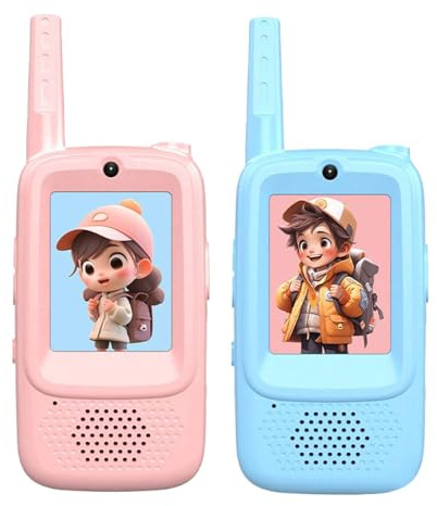 Walkie Talkies para Niños,2 Walkie Talkies con Pantalla HD Y Video Y 4 Cambiadores De Voz | Radio de Juguete para Camping de Niños - para Aire Libre Camping Senderismo En Interiores