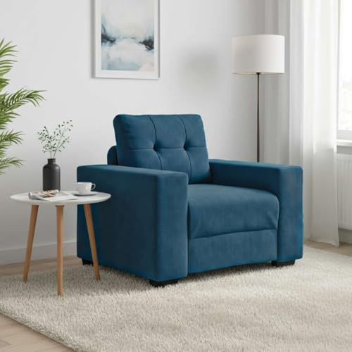 Runheo Blå sammetsfåtölj, 60 cm sittbredd, bekväm relaxsoffa för vardagsrum, sovrum, tjock vadderad, robust plywoodram, max. 110 kg lastkapacitet, modern design