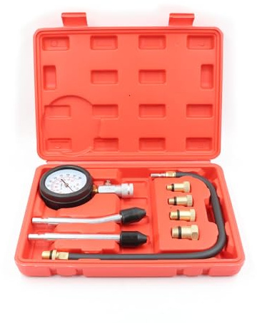 Petrol Engine Cylinder Compression Tester Kit 0-300 PSI 8-Piece | Professional Pressure Gauge Set 0-20 Bar; Includes M10 M12 M14 M18 Spark Plug Adapters; For Cars And Motorbikes