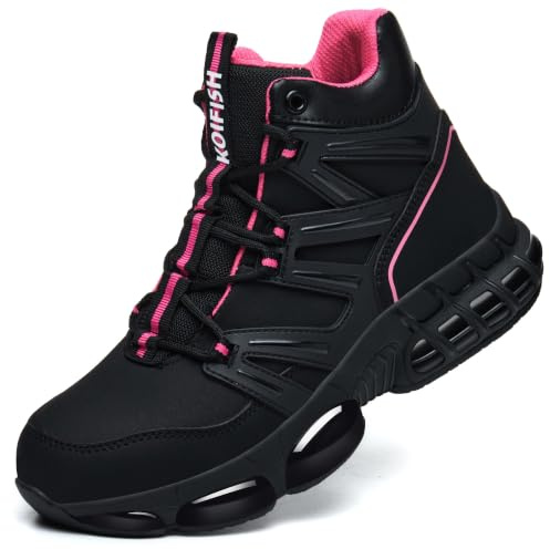 PAQOZKC Chaussures de Sécurité Imperméable Montante Légère Hommes Femmes | Cuir synthétique+languette fermée, Chaussures de Travail Embout en Acier+Kevlar, EN ISO 20345, Basket de Securite
