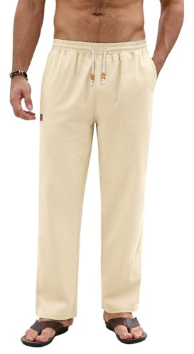 heekpek Pantalon Homme Coton Léger Jogging Homme Ete Décontracté Pantalon | Taille Elastique, avec Cordon de Serrage et Poches, Couleur Unie pour Les Vacances Plage Quotidien