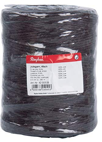 Rayher Hobby Rayher 4200305 Jutegarn, 3fach, 3,5 mm ø, Spule 280 m, Farbe dunkelbraun, Jute-Schnur, Bindegarn, Bindeschnur, Dekokordel, Jutekordel, Dunkel Braun