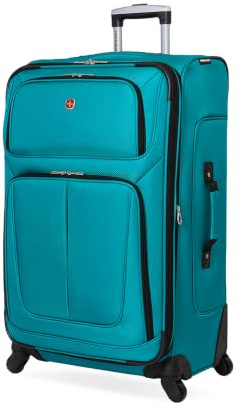 SWISSGEAR Sion Softside Expandable Spinner Luggage Durable Lightweight Travel Suitcase, Teal, Checked-Large