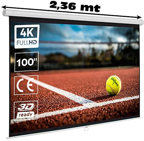 Pantalla de proyeccion Manual de 100 16:9 (2,20 x 1,24 Metros) Compatible con FULLHD