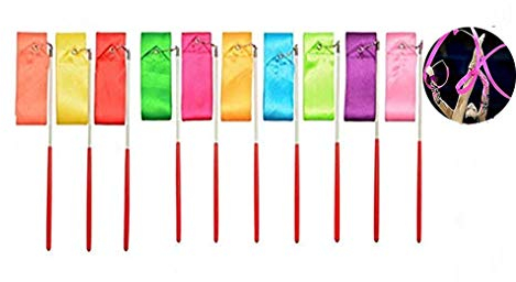 Febbya Regenbogen Band,10 pcs Rhythmische Streamer 2 Meter Gymnastic Ribbon mit rutschfest Stabinfür Kinder Künstlerische Tanzen Baton Twirling Gymnastik Ausbildung Fun Aktivitäten