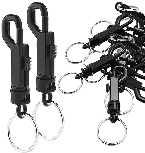 FLC018-AO plastkarbinhakar, roterbar, 6,5 mm, med delad nyckelring, O-ring, 30 mm diameter, 25 stycken, svart