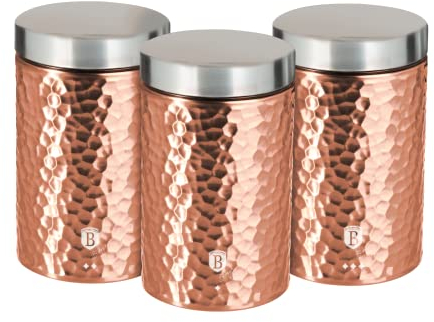 URBN-CHEF Hammered Effect Metal Stainless Steel Storage (3 Pcs Copper Canister Set)