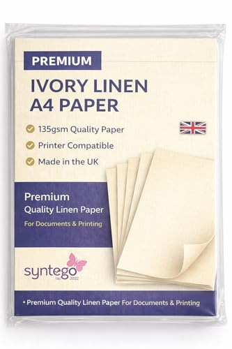 Syntego 50 fogli di carta in lino color avorio pallido testurizzato in seta, formato A4, 135 g/m², per artigianato, scrapbooking, menu di ristorazione